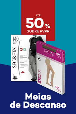 Meias de Descanso com destaque promocional de at&eacute; 50% sobre pre&ccedil;o de Venda ao P&uacute;blico Recomendado